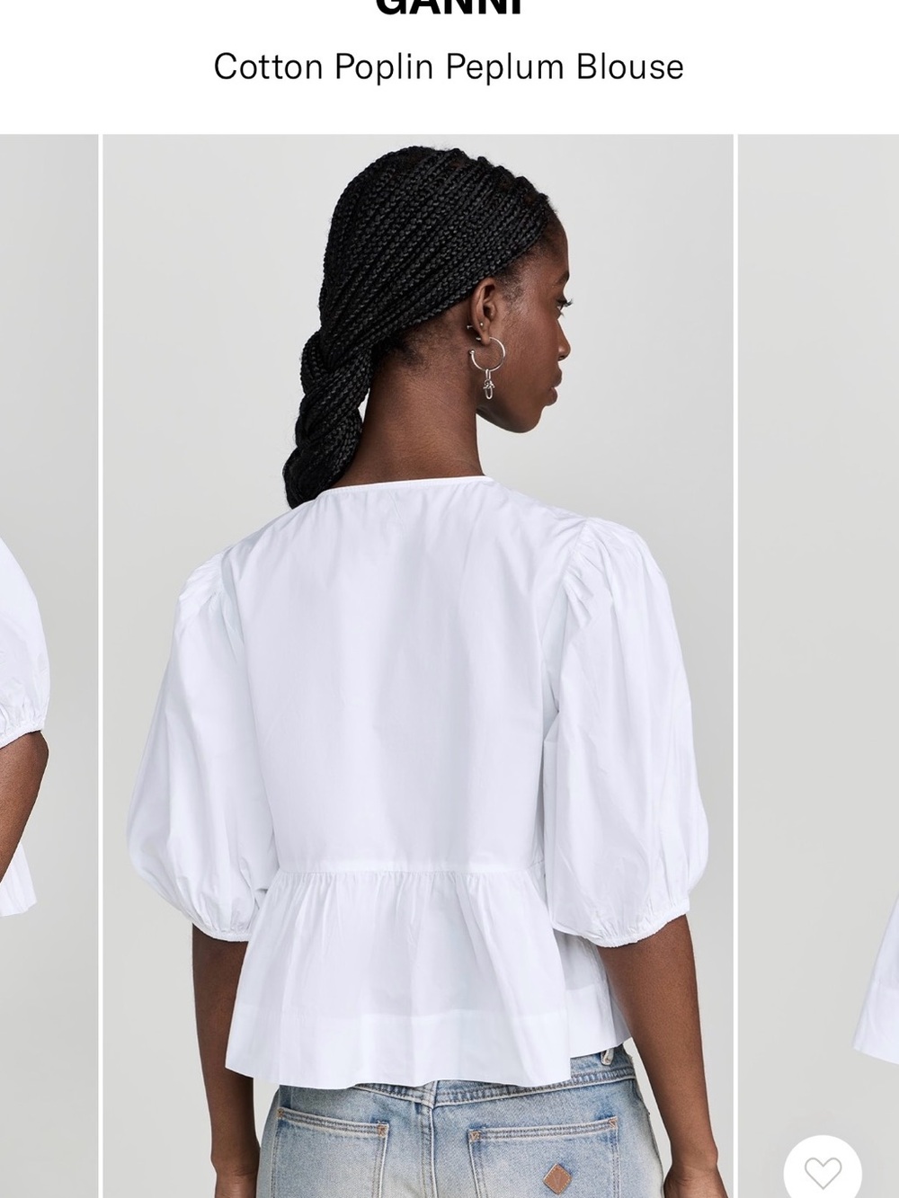 Ganni Cotton Poplin Peplum Blouse with ties - White - Picture 3 of 6